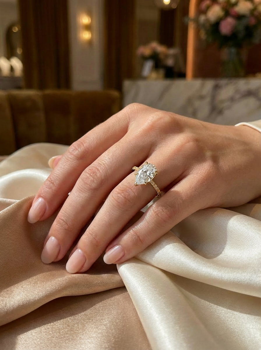 3.0CT Pear Cut Eternity Yüzük, Gold, Silver ve Rose Gold renk seçenekleriyle lüks bir şıklık sunar.