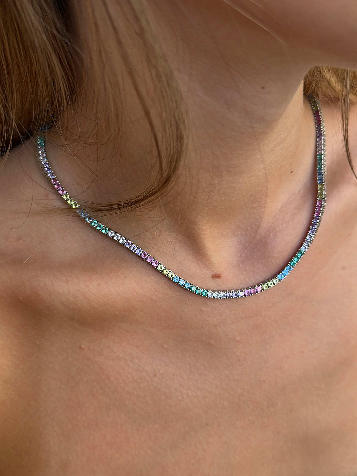Rainbow Cast Tennis Necklace