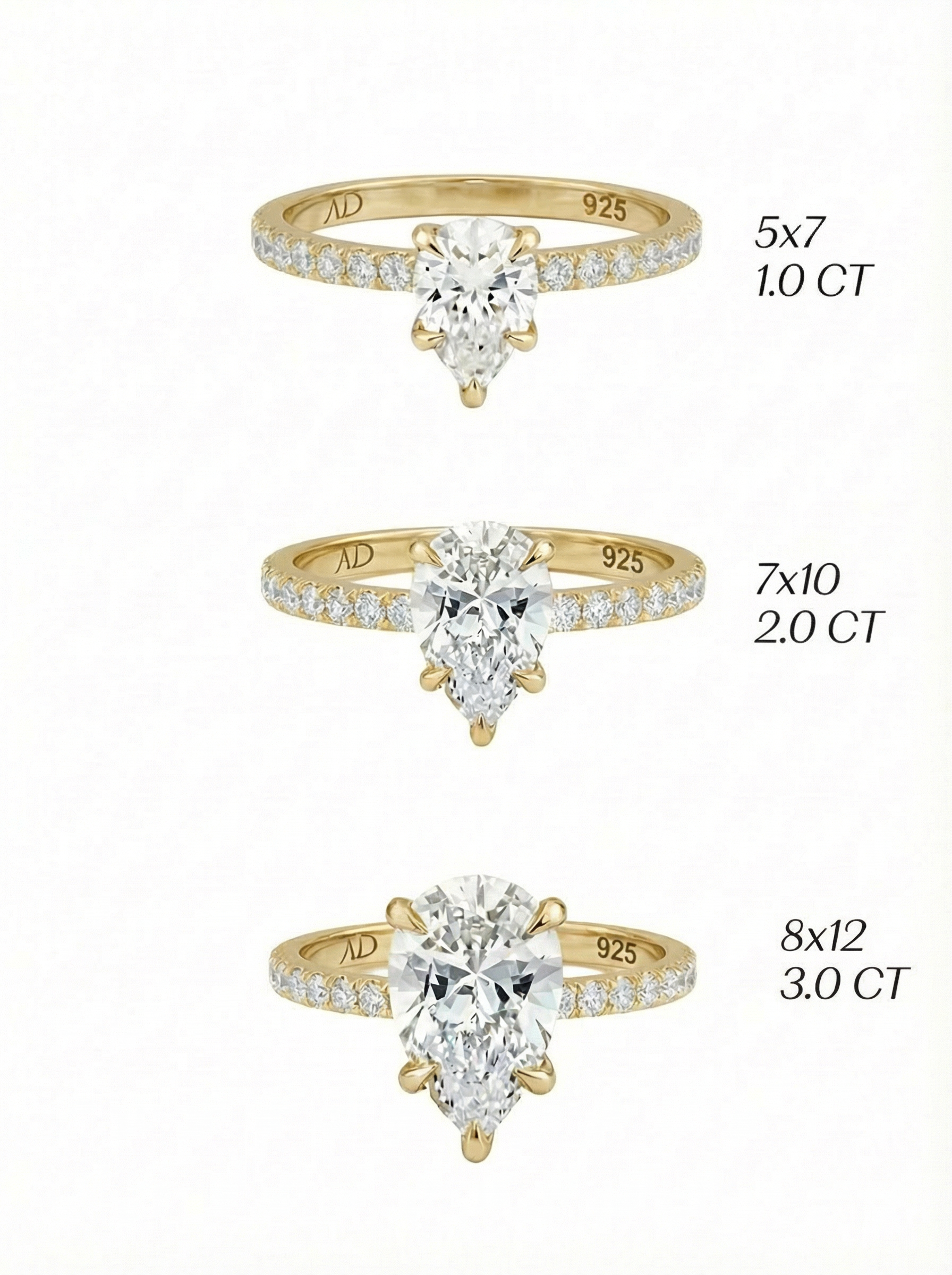 Yüzük detayları, 1.0CT Pear Cut Eternity Yüzük, Star taş kalitesi, minimal tasarımı ve farklı renk seçenekleri ile şıklığı temsil ediyor.