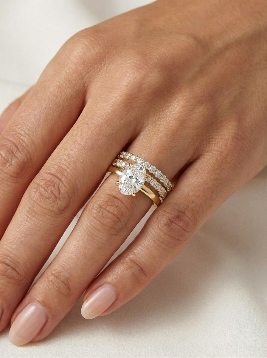 2.3CT Oval Cut Yüzük, altın, gümüş ve rose gold seçenekleri ile feminen bir zarafet sağlayan modern bir tasarım.