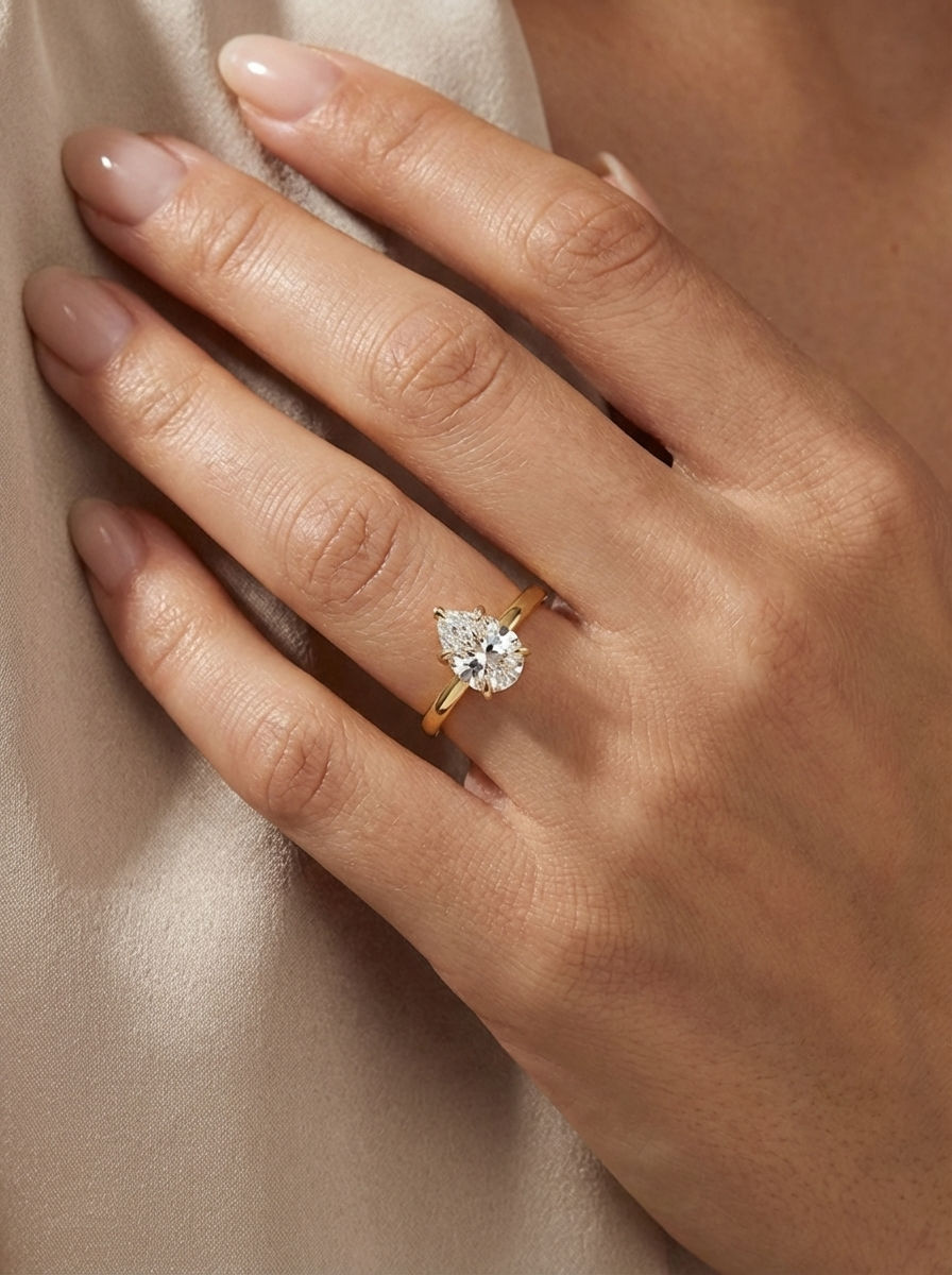 Luxurious 1.0CT Pear Cut Yüzük, Gold, Silver ve Rose Gold seçenekleriyle. Şık tasarımıyla hem günlük hem özel günlerde tercih edilebilir.