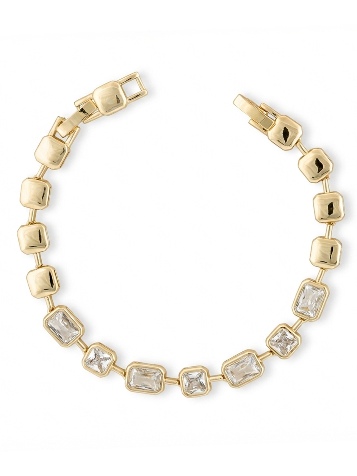 Adeline Bileklik - Geometrik kesim zirkon taşlarla süslenmiş, lüks altın kaplama ile şıklığı yansıtan modern tasarım.