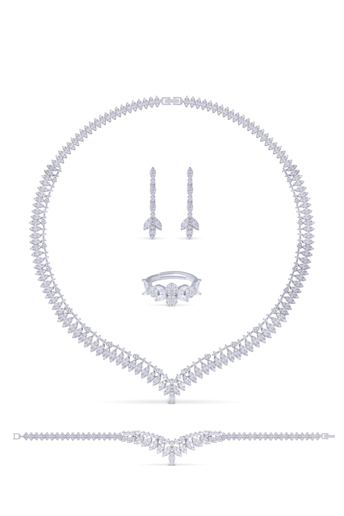 Francesca Kolye - Küpe - Bileklik - Yüzük Set