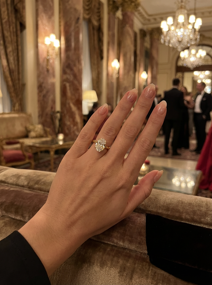 Yakından görünümü ile 3.2CT Oval Cut Yüzük, etkileyici taş kesimi ile şıklığı ve zarafeti bir araya getiriyor.