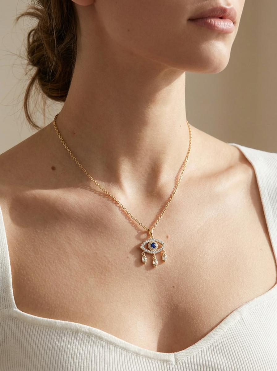 Daisy Kolye - göz tılsımının modern yorumuyla şıklık ve dinamizm sunan şampanya renkli detaylar