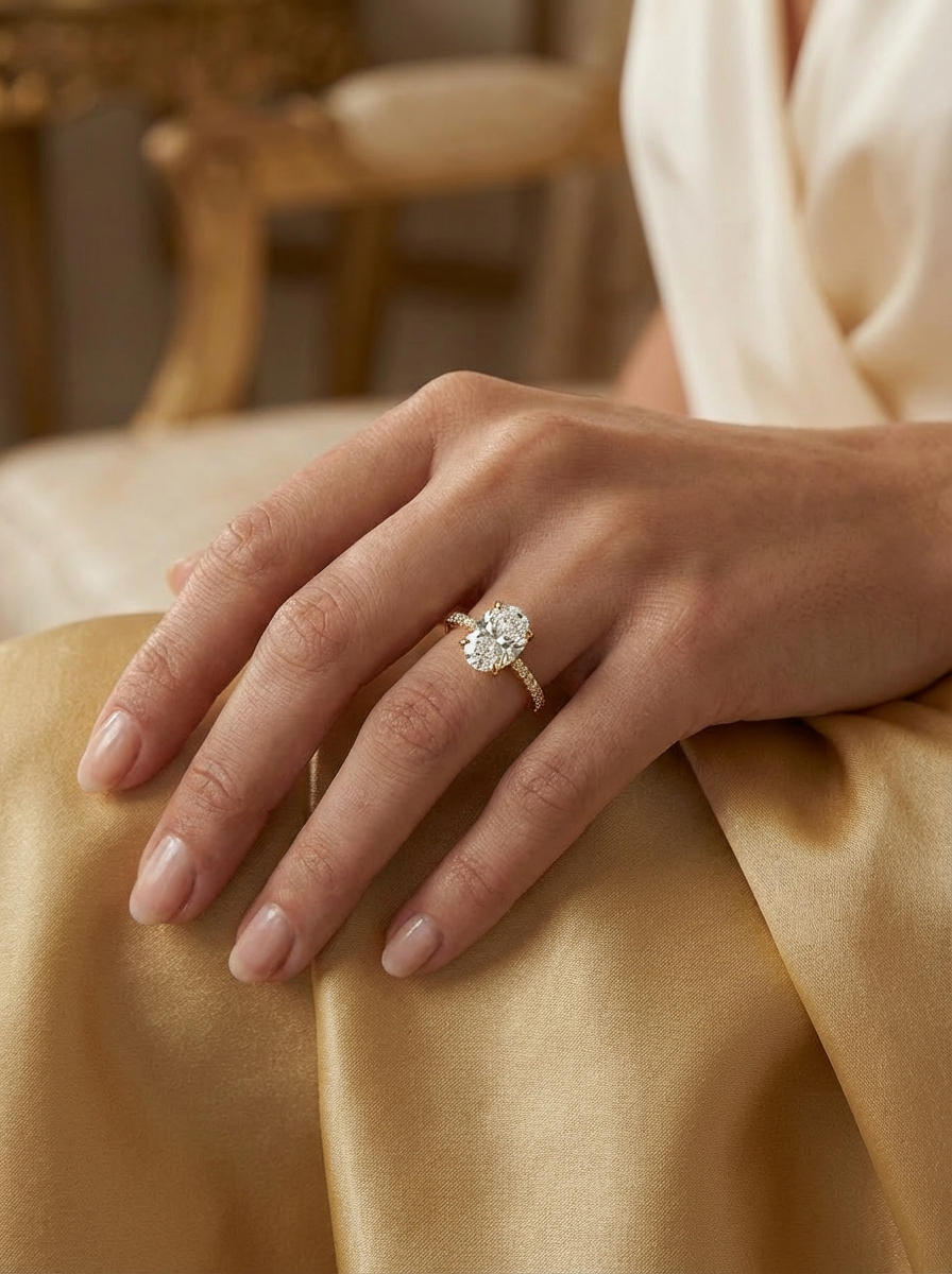 Zarif 2.3CT Oval Cut Eternity Yüzük, 925 ayar gümüş ile sofistike görünüm sunuyor.