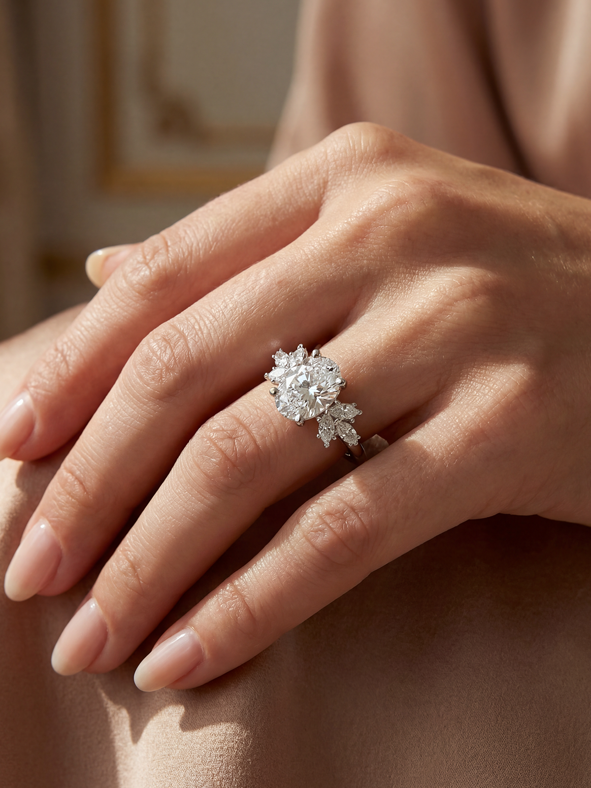 2.3CT | Oval Cut Floral Eternity Ring