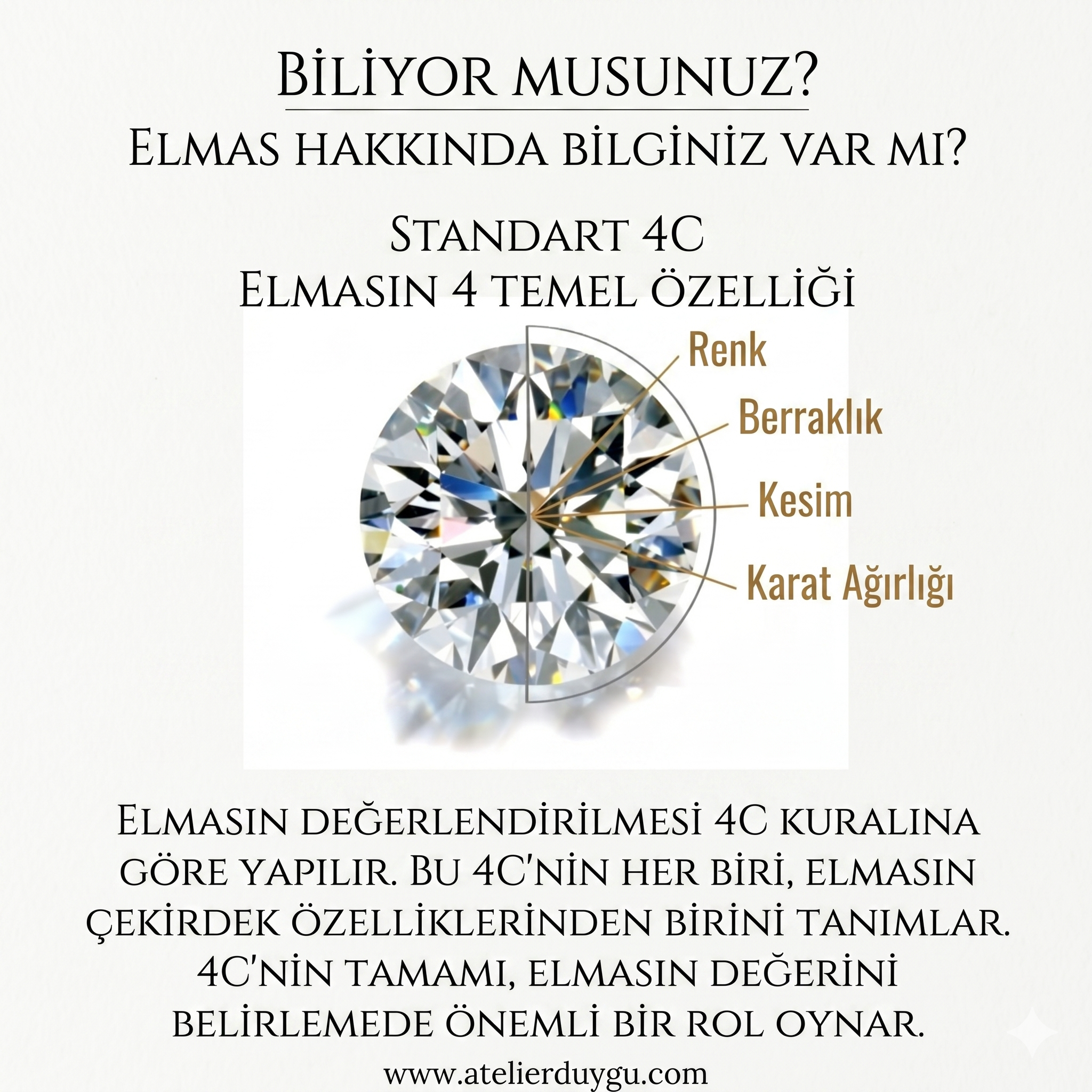 Pırlantada 4C Nedir? Cut, Color, Clarity ve Carat Rehberi