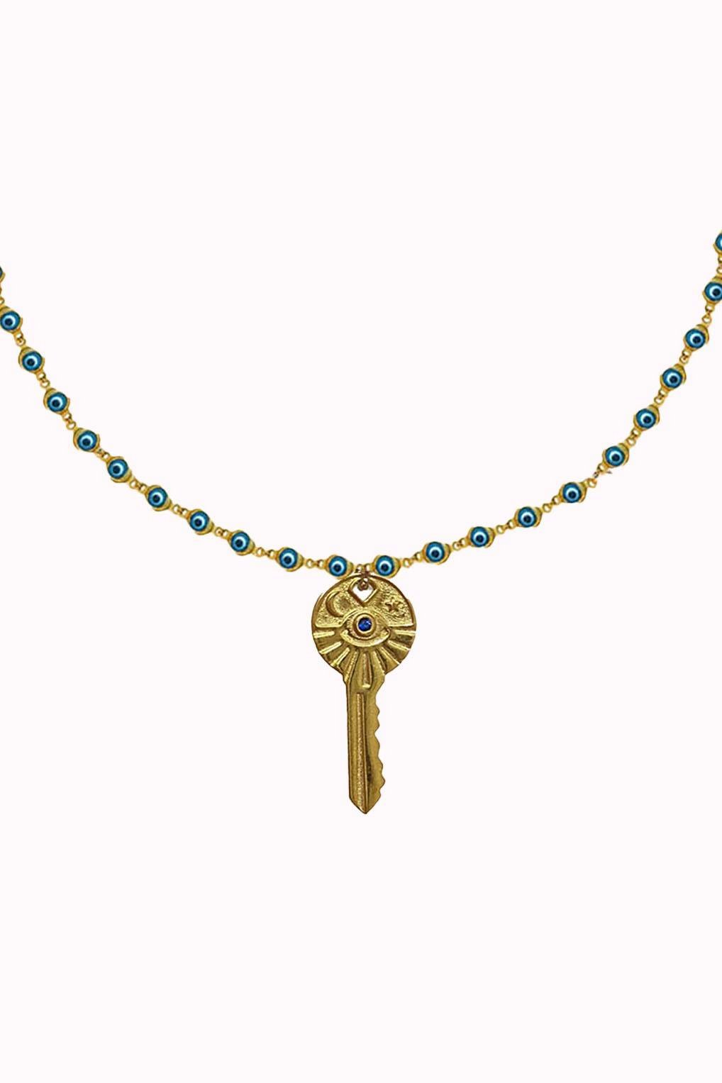 Key Evil Eye Bead Chain Necklace