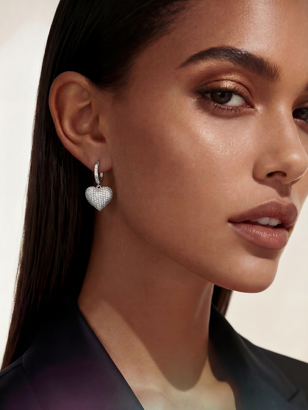 Heart-Shaped Earrings with Stones