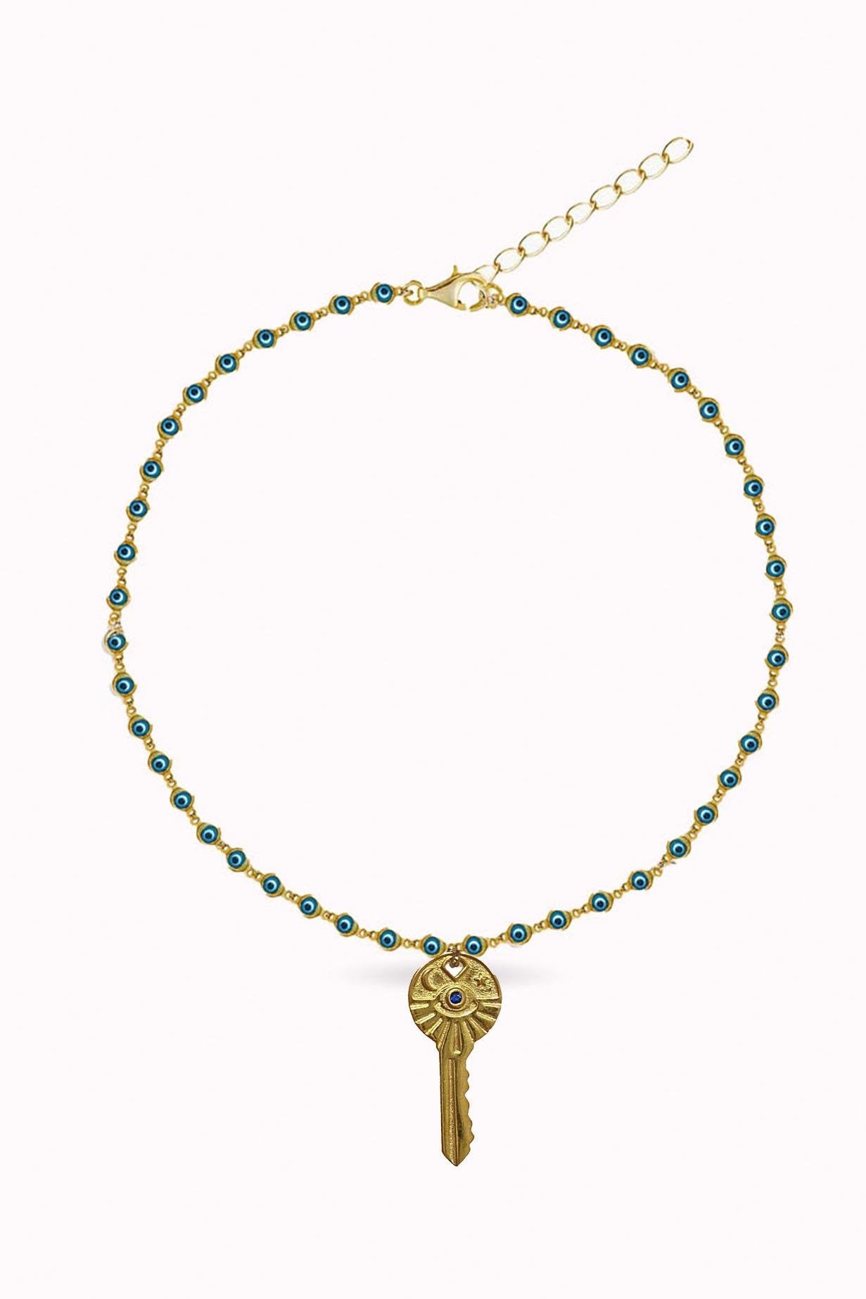 Key Evil Eye Bead Chain Necklace