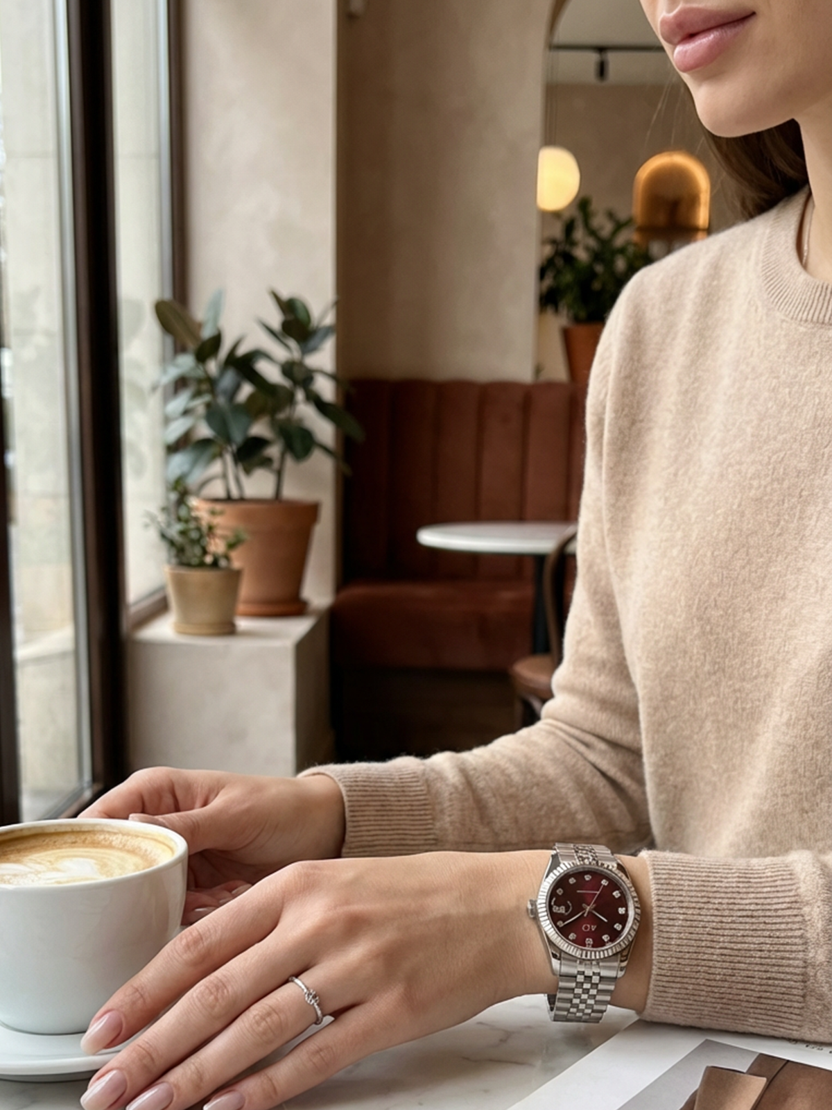 Dark Burgundy Stones Watch