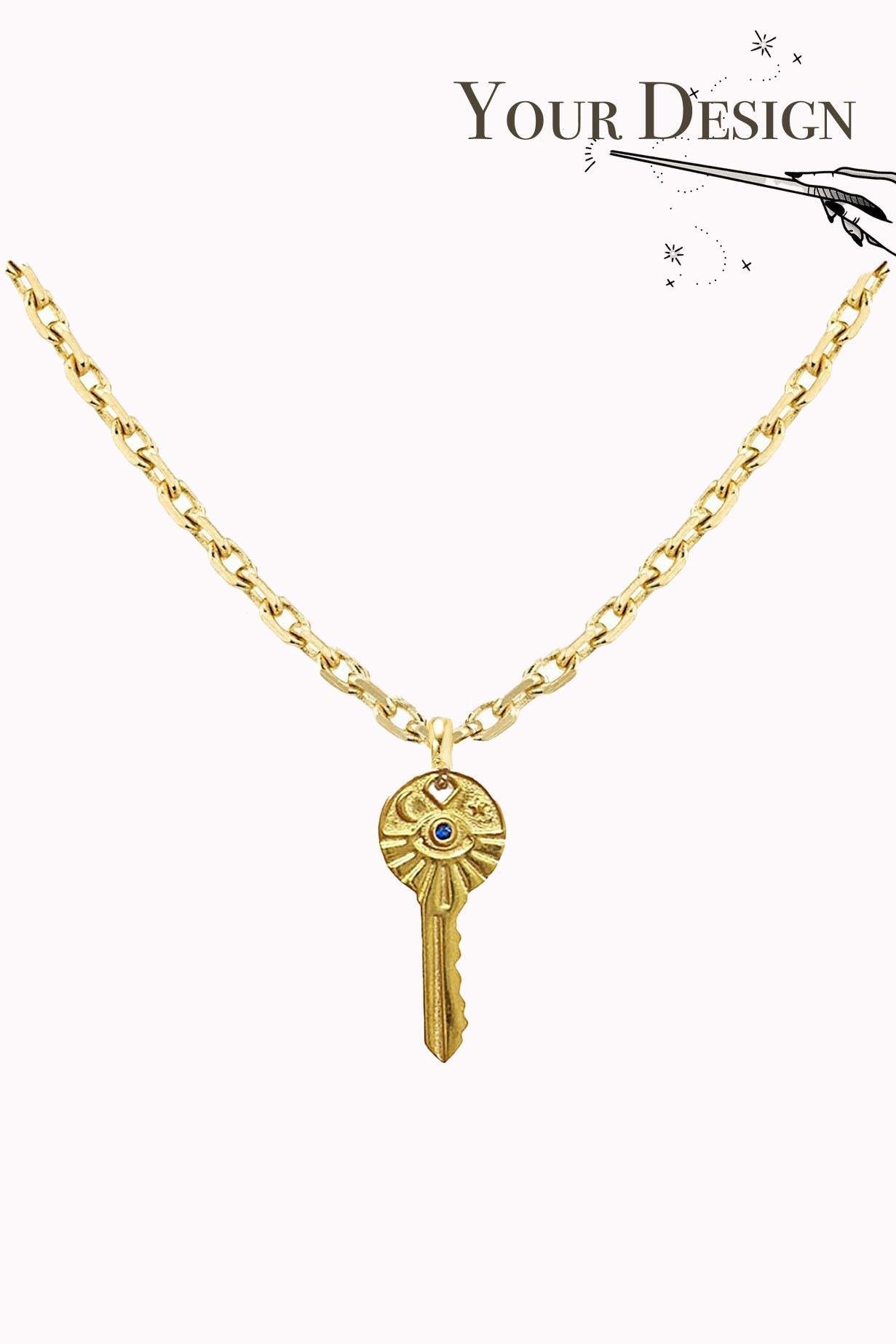 Key Evil Eye Bead Chain Necklace