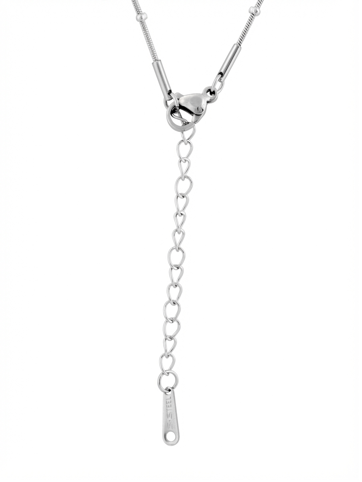 Helena Kolye - Gümüş renk kanatlı kılıç motifli, siyah taşlı çelik zincir kolye, lüks tasarımıyla dikkat çeken Atelier Duygu ürünü.