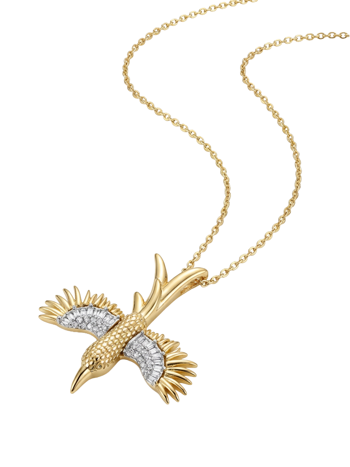 Madeline Kolye ile zarif kırlangıç motifinin parıltılı taşlarla süslendiği şık tasarım. Atelier Duygu'nun özgür ruhları simgeleyen lüks kolyesi.