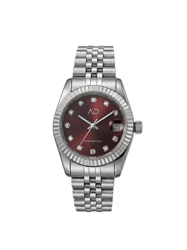 Dark Burgundy Stones Saat