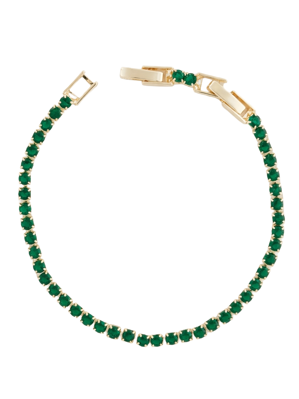 Atelier Duygu'nun 2.5MM Green Gold Su Yolu Bileklik tasarımı, zarif inci görünümü ve doğal zümrüt yeşili taşlarla ışıltılı bir şekilde bileği süslüyor.